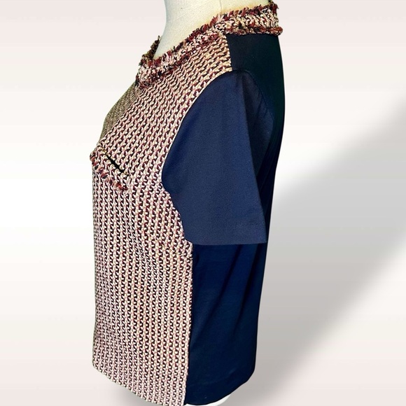 J. Crew Navy Blue, Burgundy & Camel Silk-Blend Tweed Front Tee Size Small - Picture 7 of 13